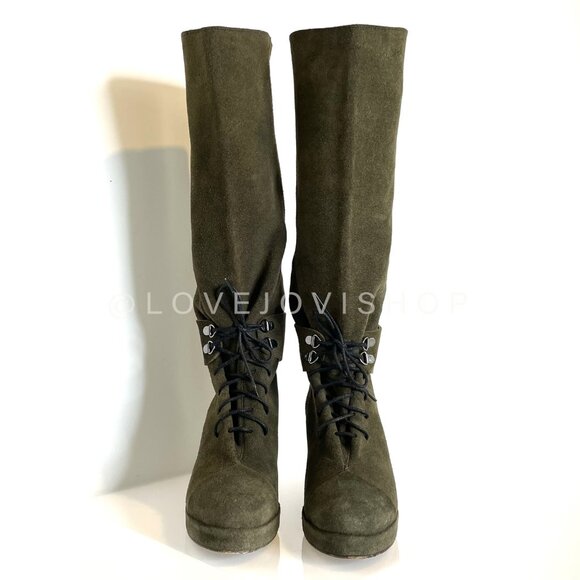 Quiet Luxury | Surface to Air S2A Olive Suede Lace Up Tall Boots | Khaki Grail - Picture 5 of 16